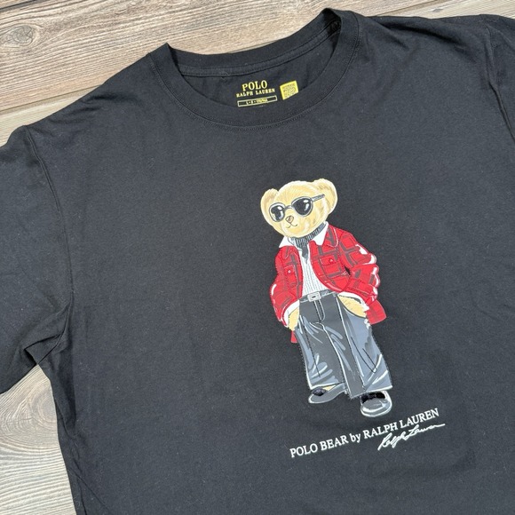Polo Ralph Lauren Women's Polo Sunglass Bear Cotton Jersey Tee Black LARGE NWT - Picture 2 of 11